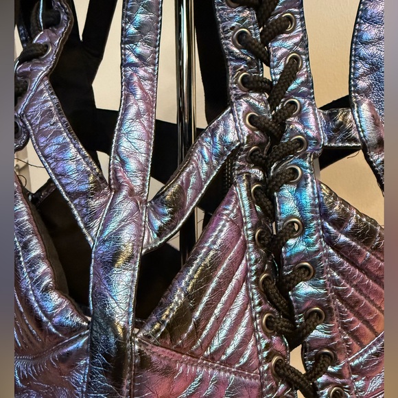 Club Exx Rude Awakening Purple Blue Lace-Up Crop Top - Picture 4 of 10